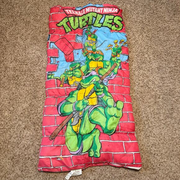 Vintage Ninja Turtles Kids Sleeping Bag 90s Cartoon Bedding Turtle Power - Picture 1 of 7